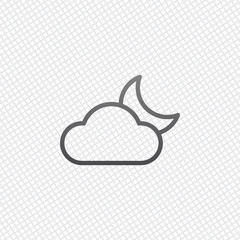 Poster - Mostly cloudy at night. Simple linear icon with thin outline. On