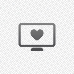 Poster - computer and heard. simple icon. On grid background