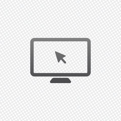 Poster - Desktop computer and mouse arrow. Simple digital icon. On grid b
