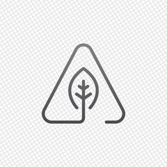 Poster - eco leaf in warning triangle. problem with ecology. linear symbo