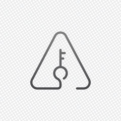 Poster - Key in warning triangle. Linear icon with thin outline. One line