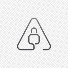 Poster - Lock in warning triangle. Linear icon with thin outline. One lin