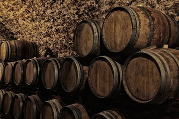 Canvas Print - Wine cellar interior with large wooden barrels