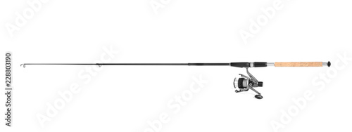 Fotomural Modern fishing rod with reel on white background