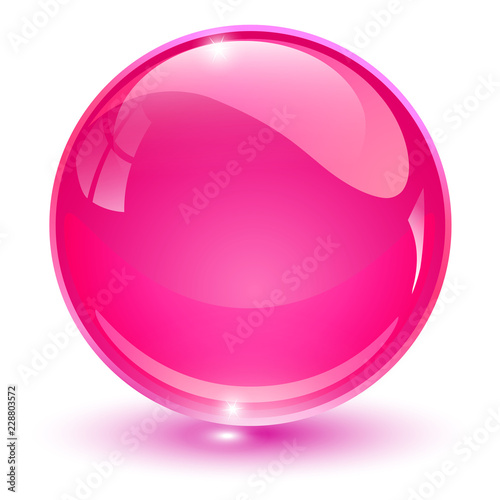 Glass sphere, pink 3D vector ball.