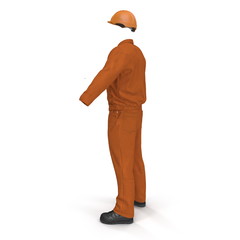 Builder's Orange Long Sleeve Coveralls With Hardhat. 3D Illustration, isolated, on white