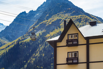 Canvas Print - cable car in Dombay resort village