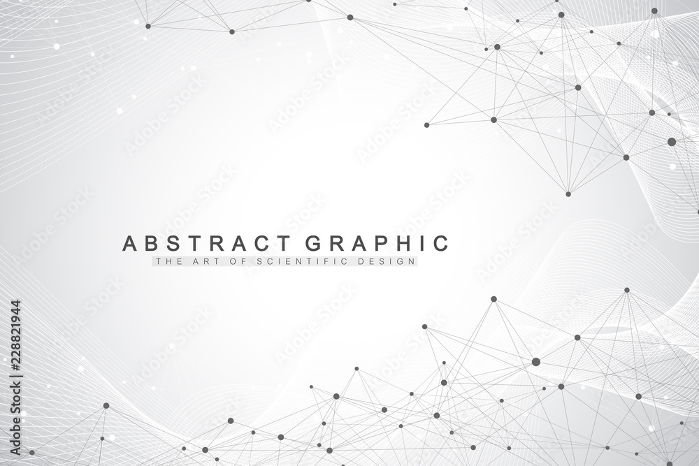 Technology abstract background with connected line and dots. Big data visualization. Perspective backdrop visualization. Analytical networks. Wave flow. Lines plexus. Vector illustration - obrazy, fototapety, plakaty 