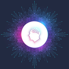 Poster - Artificial Intelligence Logo. Artificial Intelligence and Machine Learning Concept. Vector symbol AI. Neural networks and another modern technologies concepts. Technology sci-fi concept.
