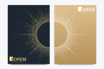 Poster - Modern vector template for brochure, leaflet, flyer, cover, banner, catalog, magazine, or annual report in A4 size. Futuristic science and technology design. Golden presentation with mandala