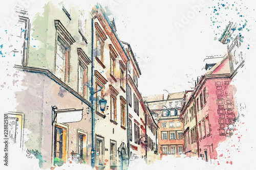 a-watercolor-sketch-or-illustration-of-a-traditional-street-with-apartment-buildings-in-warsaw-poland