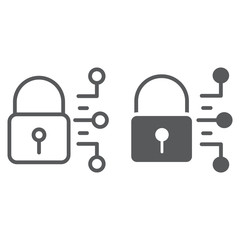 Poster - Cyber security line and glyph icon, protection and security, digital padlock sign, vector graphics, a linear pattern on a white background.