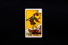 An Individual Major Arcana Tarot Card Isolated On Black Background. The Fool.
