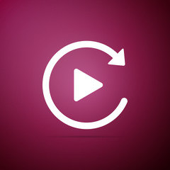 Poster - Video play button like simple replay icon isolated on purple background. Flat design. Vector Illustration