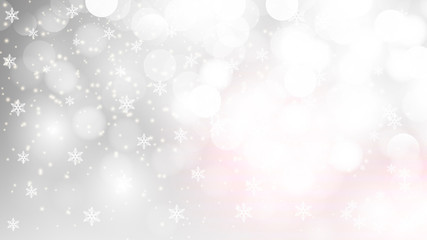 silver bokeh background with falling snowflakes