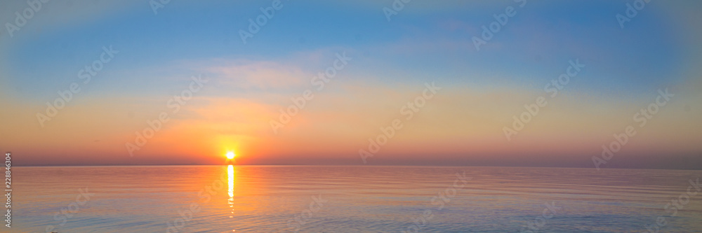 landscape - sunset on the coast, waves, horizon. top view. - obrazy, fototapety, plakaty 