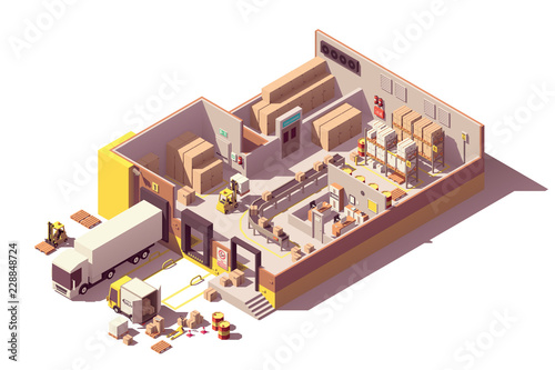 Cuadros en Lienzo Vector isometric low poly warehouse cross-section