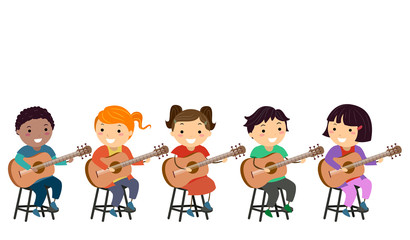 Wall Mural - Stickman Kids Guitar Tutorial Class Illustration