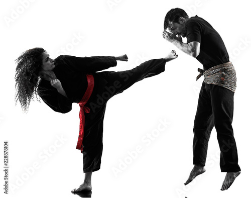Fotografie, Obraz one caucasian woman practicing martial arts Kung Fu Pencak Silat in studio isola