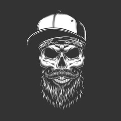 Wall Mural - Vintage monochrome bearded and mustached skull