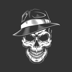 Wall Mural - Vintage monochrome gangster skull in hat