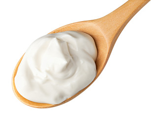 sour cream in glass, mayonnaise, yogurt, isolated on white background, clipping path, full depth of field