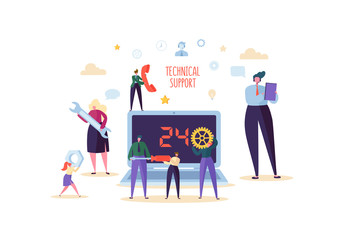 Wall Mural - technical support and customer help service concept. online assistance with characters professional 