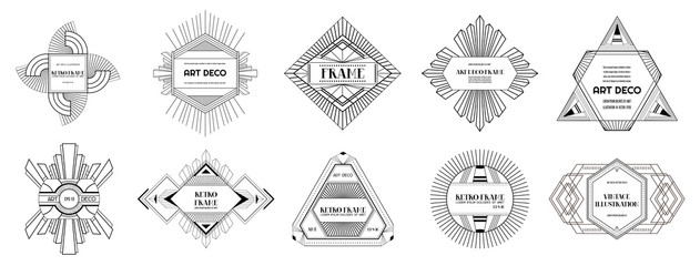 Set of Art deco borders and frames. Geometric template in 1920s Gatsby style for your design, wedding card, cover, banner decoration. Vector illustration EPS 10
