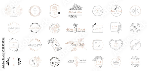 Fotografía Big set of Wedding monogram logos collection, hand drawn modern minimalistic and