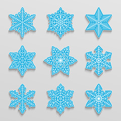 Poster - Set of vector snowflake stickers with shadows.