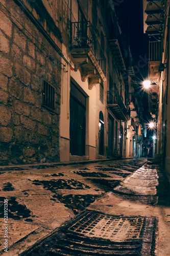 Cuadros en Lienzo Night, ancient, historical city. Alcamo, Sicily, Italy