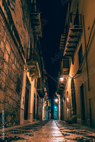 Fotomural Night, ancient, historical city. Alcamo, Sicily, Italy