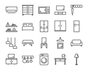 set of  furniture icons, such as bed, chair, desk