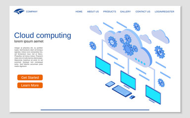 Wall Mural - Cloud computing flat 3d isometric vector concept illustration. Website landing page vector template