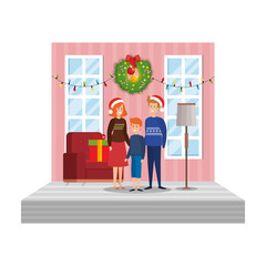 Wall Mural - parents with son in livingroom with christmas decoration