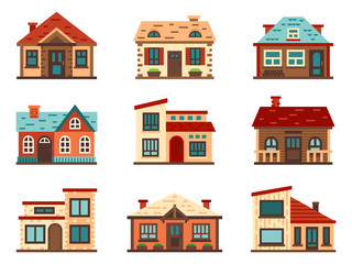 Wall Mural - suburban house. living houses, housing roof building and home facade vector flat illustration