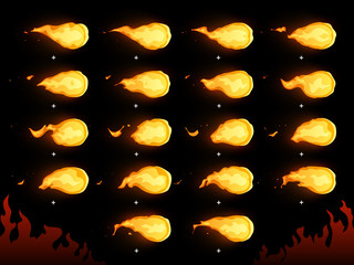 Wall Mural - fire ball. animated flaming fireball, hot flying flame and warm fireballs 2d animation frames isolat