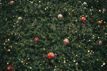 Wall Mural - vintage christmas tree with ball decoration and sparkle light filter effect. christmas and new year 