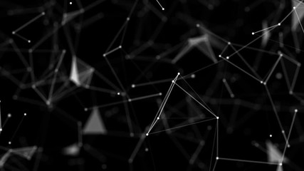 Poster - The field of interacting particles. Depth of field. Camera fits and moves away from the field. Seamless loop.Futuristic Network.