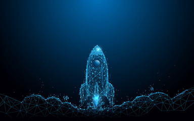 Fototapete - Rocket launch. Business startup concept form lines, triangles and particle style design. Illustration vector