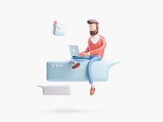 Sticker - 3d illustration. the guy is on the internet. social media concept