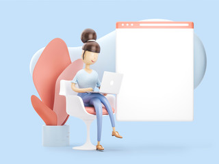 Sticker - 3d illustration. the girl is on the internet. social media concept