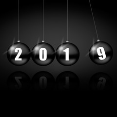 Poster - New years 2019 illustration with christmas balls on black background with copy space