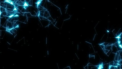 Poster - Two structures. Dynamic magical background. Blue glow. Seamless loop.Futuristic Network.