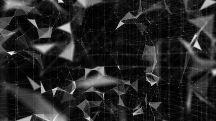 Poster - Frozen rotating structure. Broken matrix. Depth of field. Seamless loop. Black background.Futuristic Network.