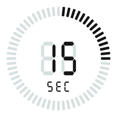 The digital timer 15 seconds. electronic stopwatch with a gradient dial starting vector icon, clock and watch, timer, countdown symbol.