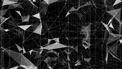 Poster - Frozen rotating structure. Broken matrix. Seamless loop. Black background.Futuristic Network.