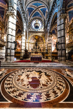 Interior Ornate Floor Mosaic Of Siena Cathedral In Florence, Italy, Europe