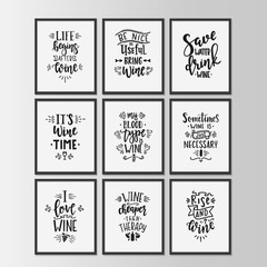 hand drawn typography posters set. conceptual handwritten phrases wine time t shirt hand lettered ca