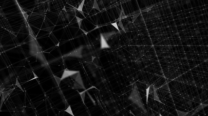 Poster - The work of information within the matrix structure. Depth of field. Seamless loop. Black background.Futuristic Network.